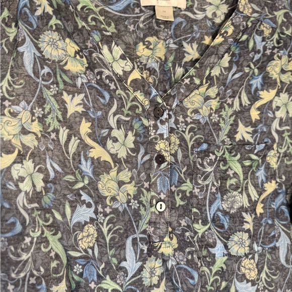 CJ Banks Floral V-Neck Blouse - Blue and Green plus size 1X Womens - Picture 4 of 6